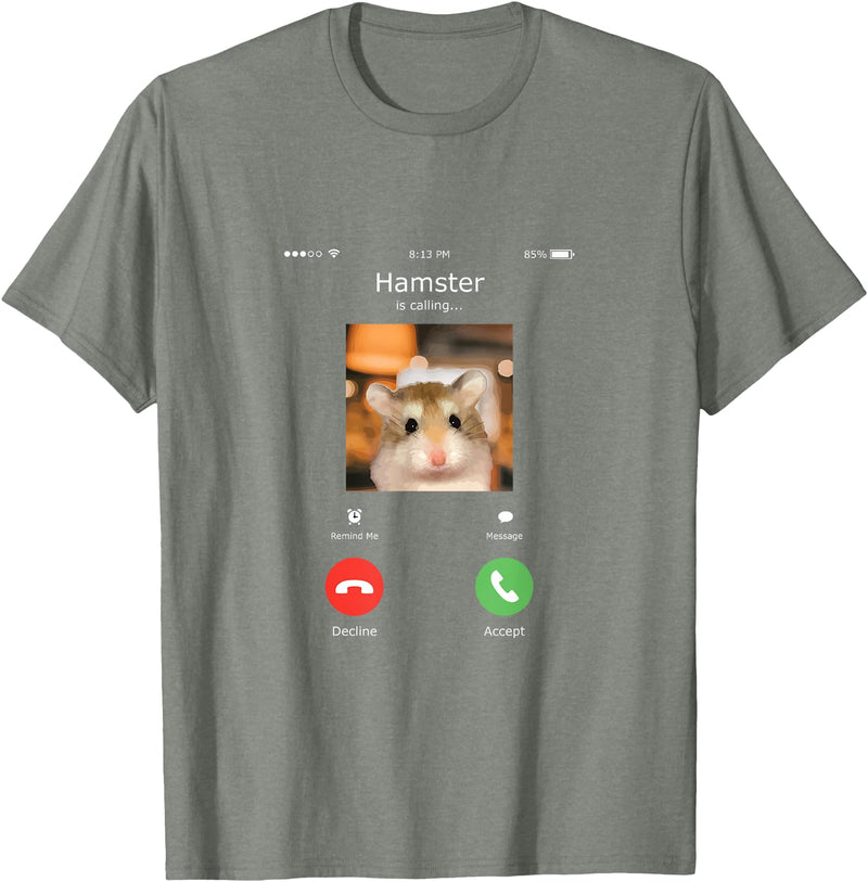 Hamster Calls Funny Phone for Hamster Owners, Animal Lovers T-Shirt - Olive Heather