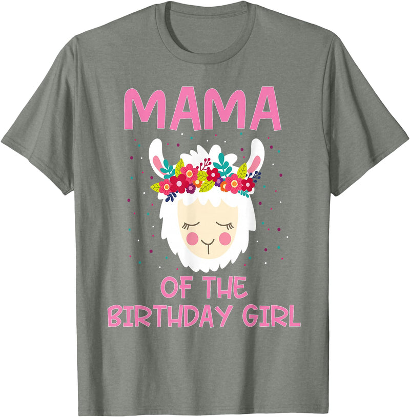 Llama Matching Birthday Party Theme Supplies Mama Of The Birthday Girl Llama First 1st Birthday Girl T-Shirt - Olive Heather