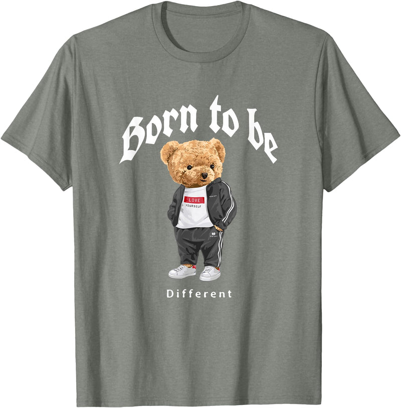 Bahaa's Tee Born To Be Different, Cool Teddy Bear Quotes Graphic Designs T-Shirt - Olive Heather