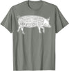 Pig Grilling Pork BBQ Bacon Lover Fun Gift Idea Lard Cuts Image Pig Parts Diagram Illustration Butcher Print T-Shirt - Olive Heather
