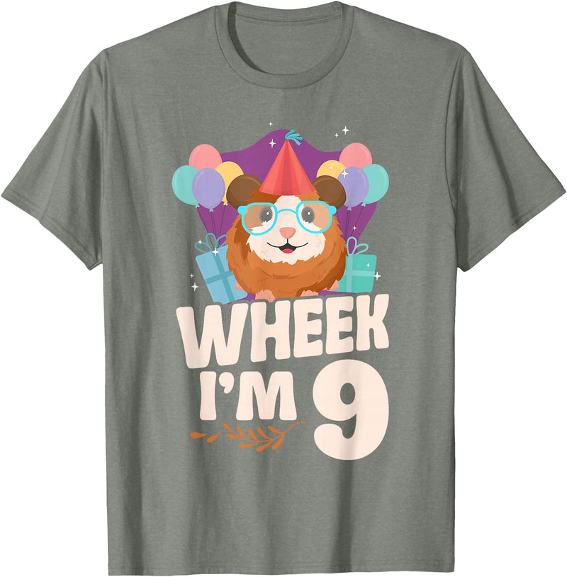 Cute Guinea Pig Lover HD0 Guinea Pig 9th Birthday Wheek I'm 9 T-Shirt - Olive Heather
