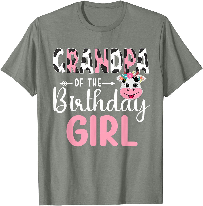 Cow Birthday Shirt For Family Men Women Cow Lover Grandpa Of The Birthday Girl Farm Cow 1 St Birthday Girl T-Shirt - Olive