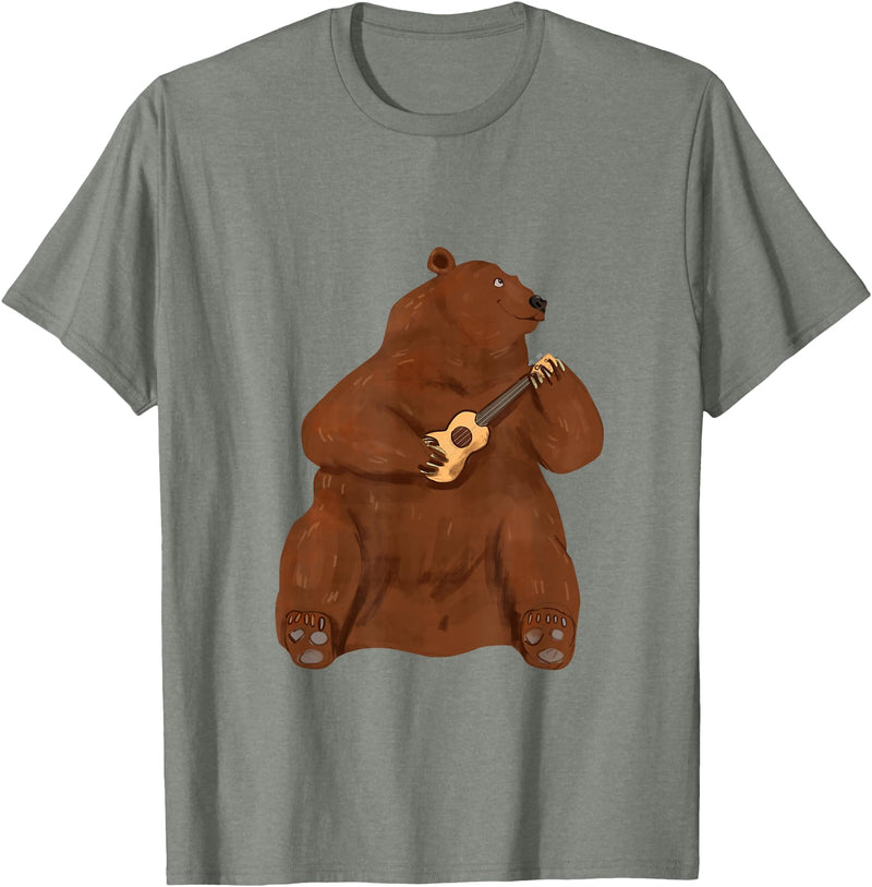 Ukulele Gifts & Accessories Grizzly Brown Bear Ukulele Guitar - Guitarist Uke T-Shirt - Olive Heather