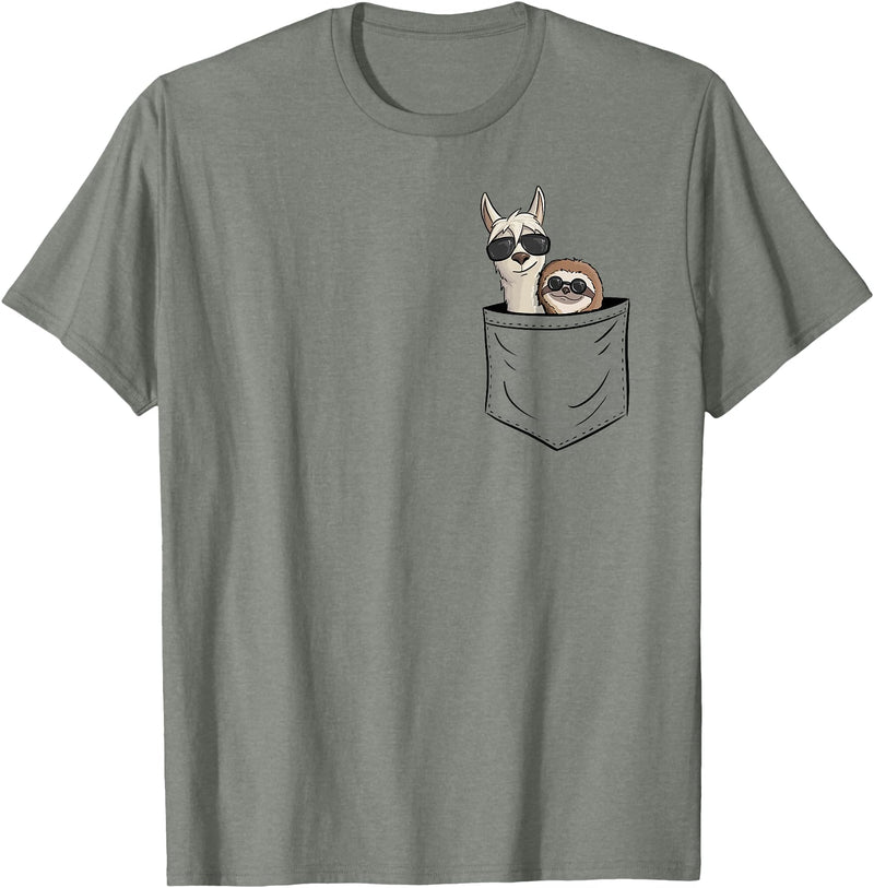 Llama Alpaca Gifts By Skizzenmonster Hipster Llama & Sloth With Sunglasses T-Shirt - Olive Heather