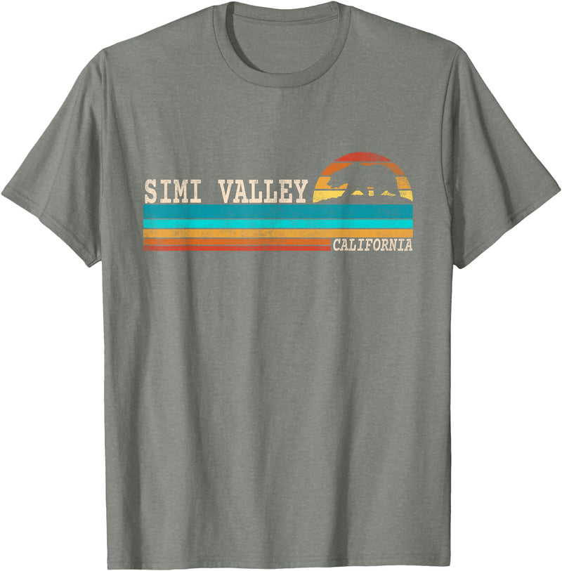 California Republic US State Bear Flag Sunset Simi Valley California State Bear Retro Sunset T-Shirt - Olive Heather