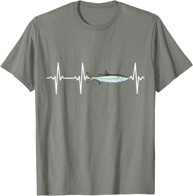 Tarpon Gift Co. Tarpon Heartbeat for Saltwater Fishing Lovers T-Shirt - Olive Heather