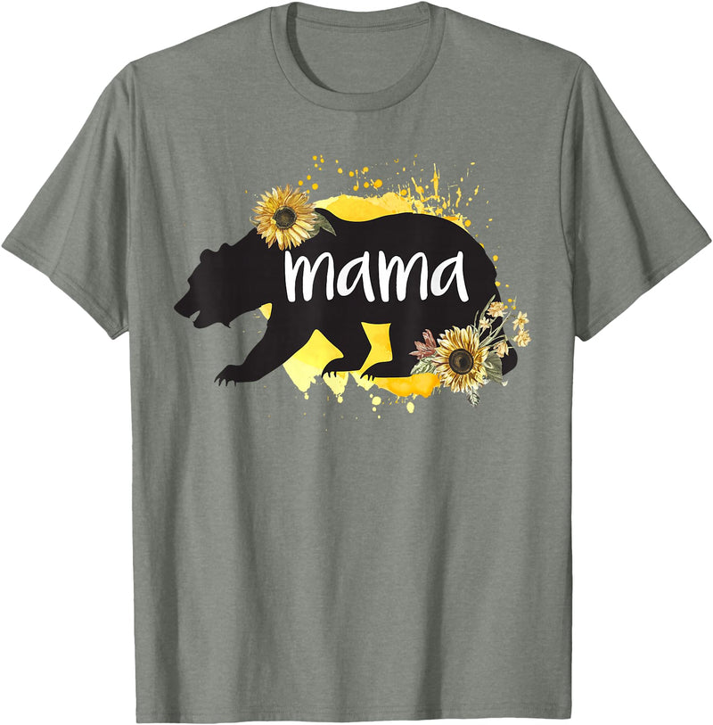 Classy Mom Quotes Co. Mama Bear Sunflower Cute Watercolor Best Mom Ever Theme T-Shirt - Olive Heather
