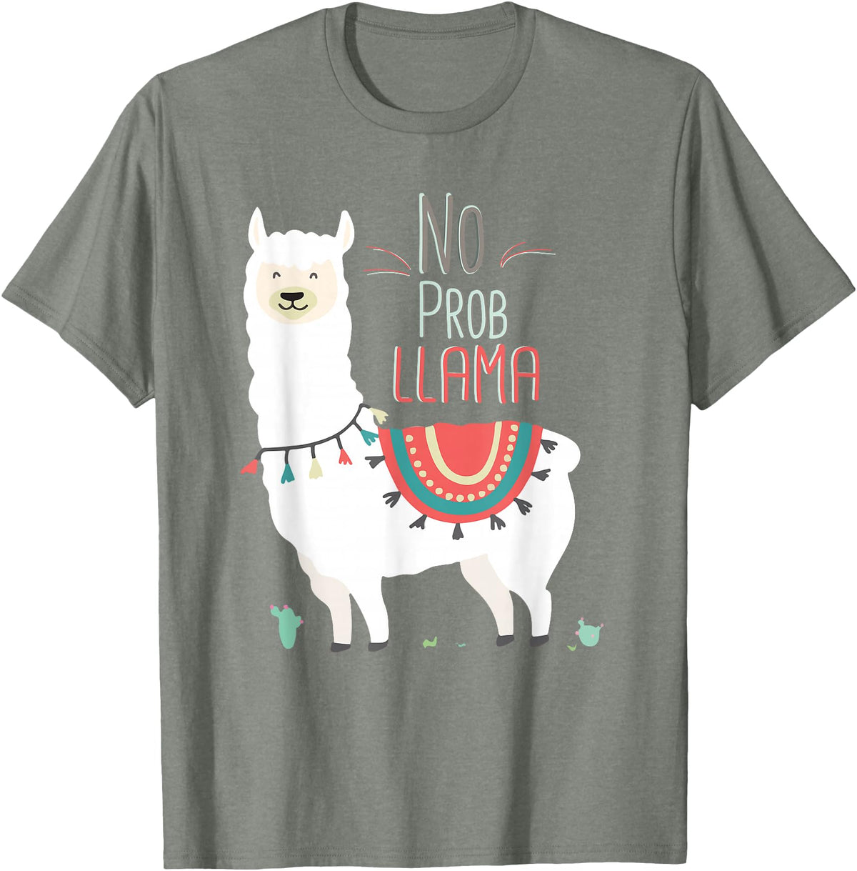 No Prob llama Shirt, No Problama Funny Lama Tee Lamaste T-Shirt - Olive Heather