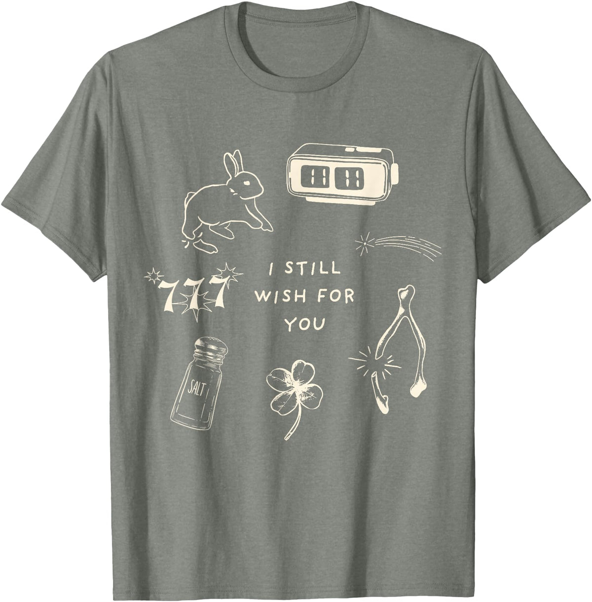I Still Wish for You Lucky Rabbit 1111 Stars Clover Signs T-Shirt in Olive Heather