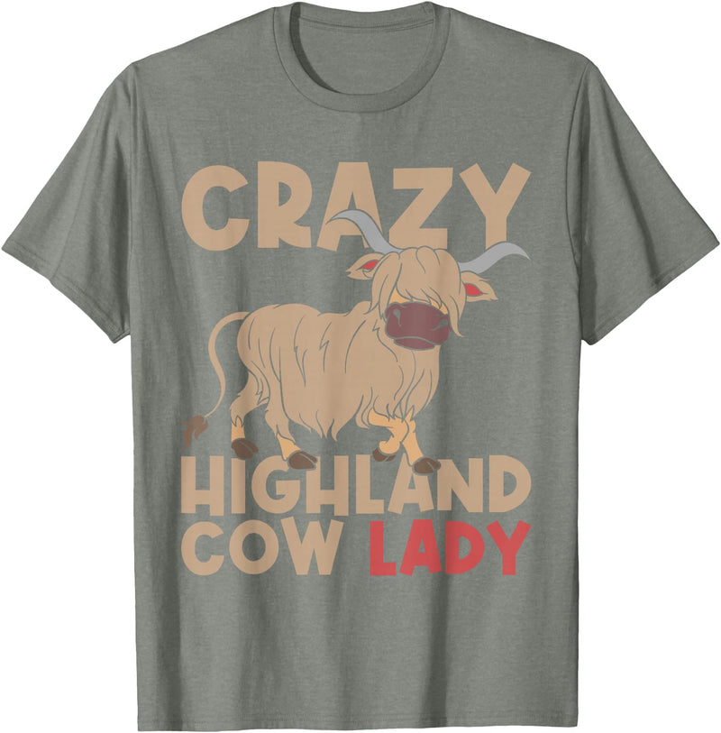 Scottish Animal Hairy Highland Cow Gift Crazy Highland Cow Lady Women Farmer Scottish Highland Cow T-Shirt - Olive Heather
