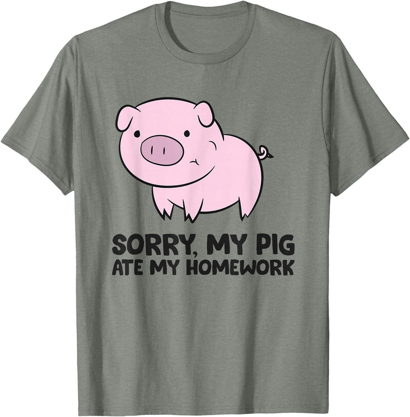 Funny Pig Farmer Gifts School Love Pigs Sorry, My Pig Ate My Homework T-Shirt - Olive Heather