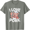 Pig Chef Barbecue Enthusiast Humor I Love Pork Funny Pig Chef Cartoon BBQ T-Shirt - Olive Heather