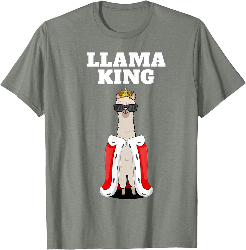 Mens Llama Shirts for Boys Llama King | Boys Llama Tshirt | Mens Llama T-Shirt, Black - Olive Heather