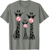 Bubble Safari Graphics Cute Giraffe Trio Blowing Bubble Gum with Sunglasses T-Shirt - Olive Heather