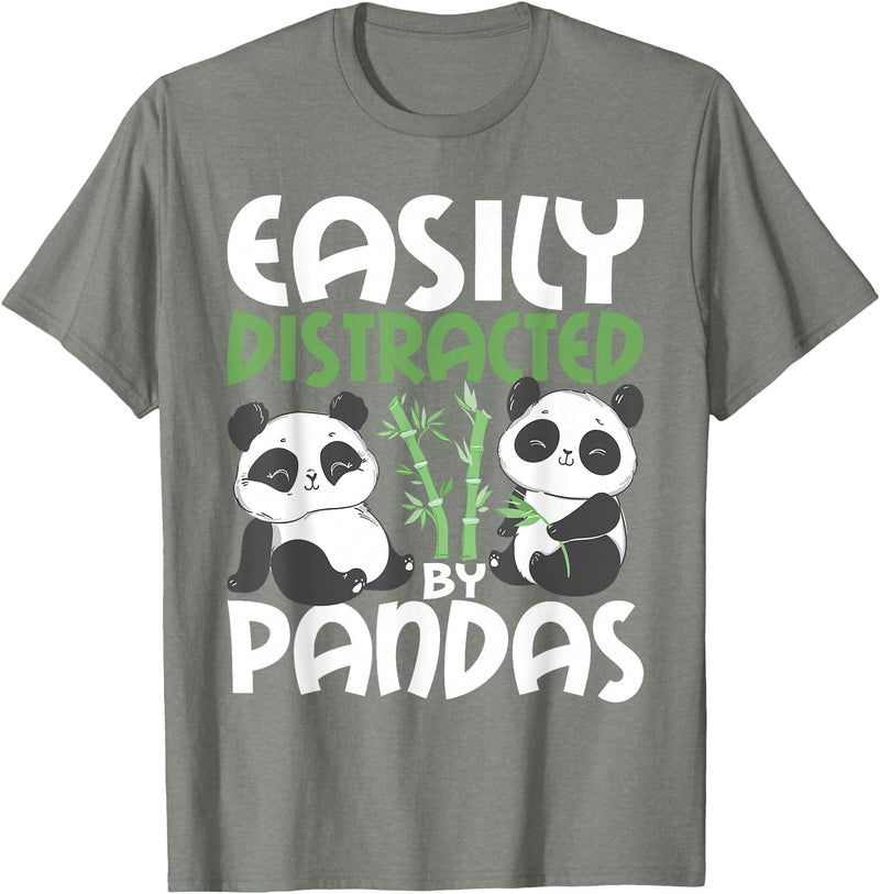 Panda Lover Shirts Easily Distracted By Pandas - Cute Kawaii Panda Bear T-Shirt - Olive Heather