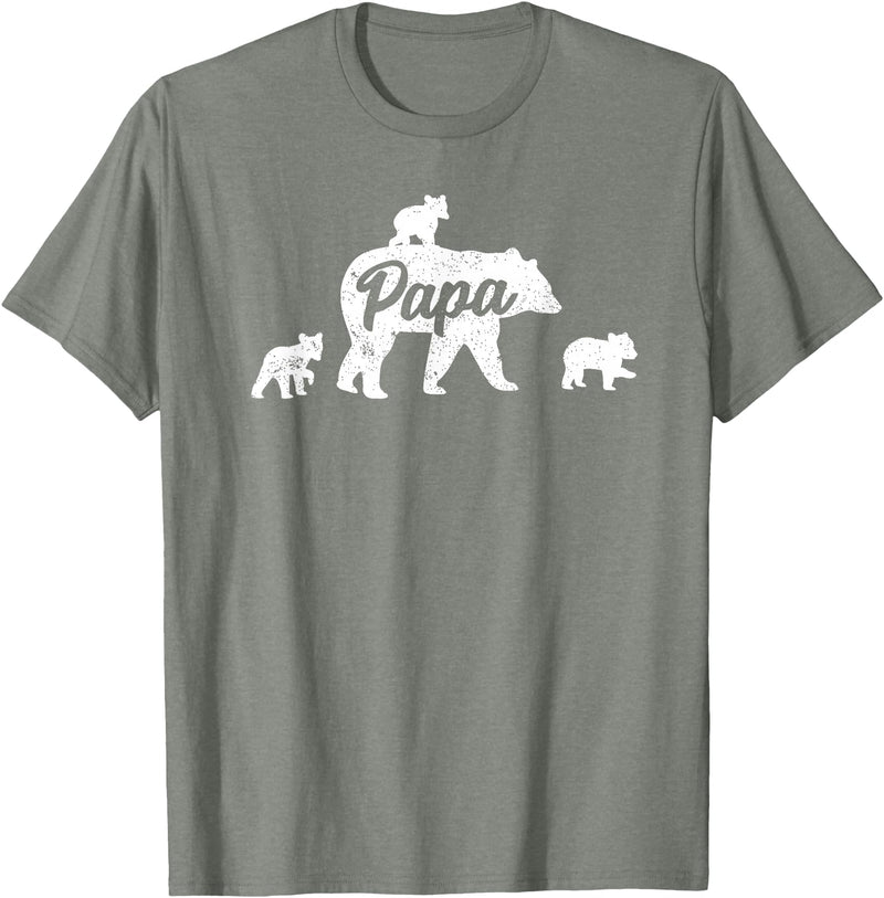 Matching Bear Family Shirt Apparel Vintage Papa Bear 3 Cubs Father's Day T-Shirt - Olive Heather