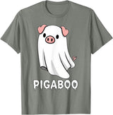 Pig Ghost Boo Halloween Humor By TEERA Funny Pig Ghost Spooky Season T-Shirt - Olive Heather