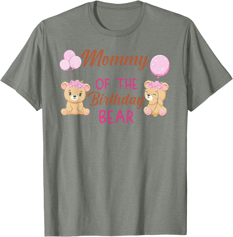 Family Birthday Bear Gifts Mommy of The Birthday for Girl Bear 1st Birthday Party Girl T-Shirt - Olive Heather