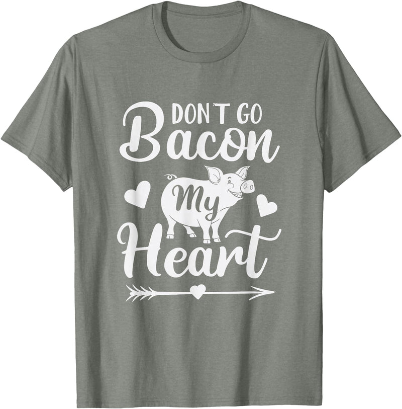 Pig Valentine Designs Don't Go Bacon My Heart Funny Valentine's Day Pig Lover T-Shirt - Olive Heather
