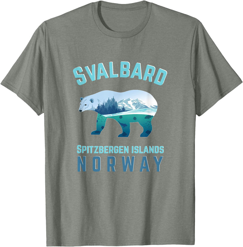 Longyearbyen am Nordkap und Spitzbergen Inseln Svalbard Spitzbergen Islands Norway Fjords with Polar Bear T-Shirt - Olive Heather