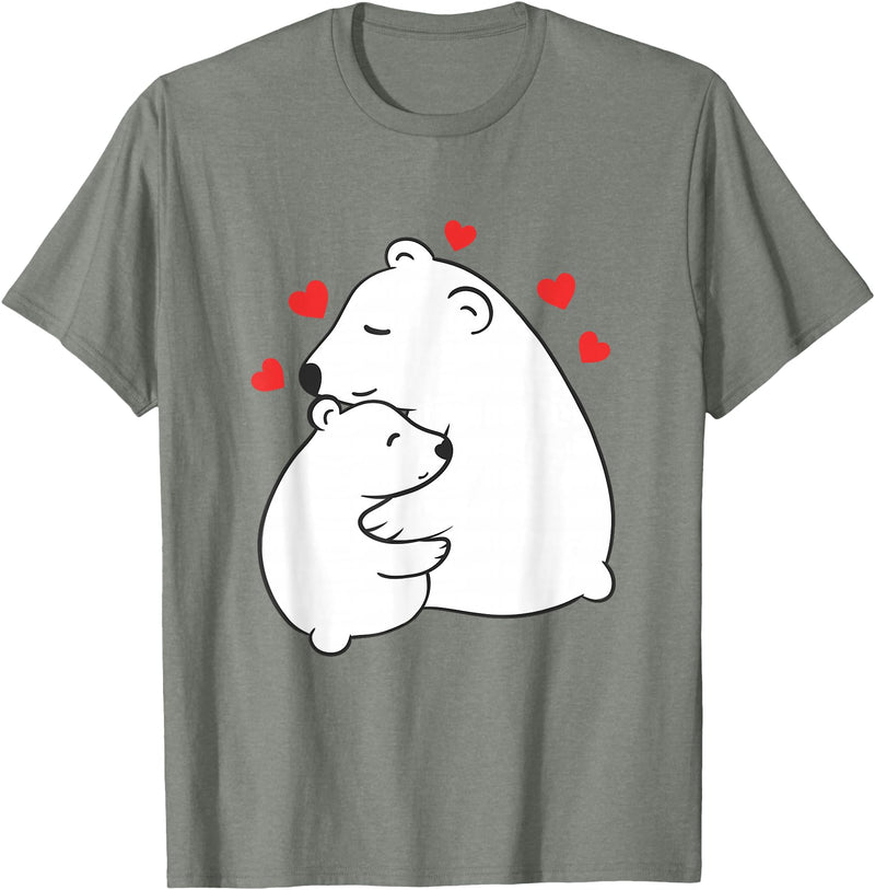Mother's Day Clothing Gift Idea Cute Mama and Baby Polar Bear Cub Hugging Mothers Day T-Shirt - Olive Heather