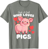 Motion Designs - Farm Animals Just A Girl Who Loves Pigs - Cute Girls Piggy T-Shirt - Olive Heather
