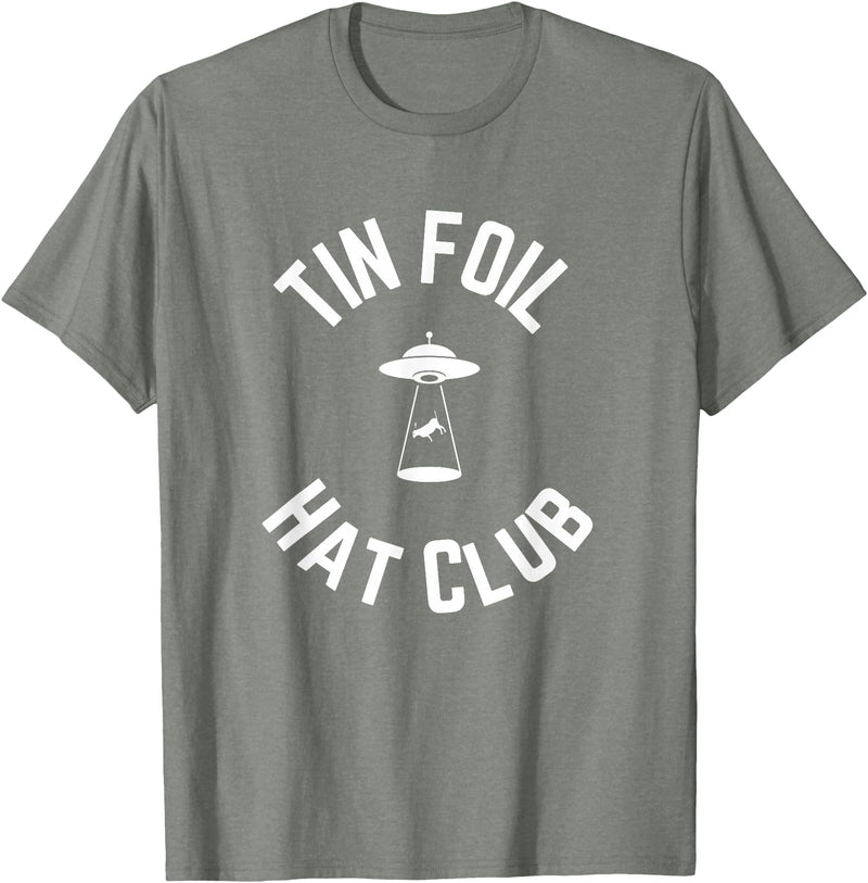Tin Foil Hat Club with UFO Cow Abduction T-Shirt - Olive Heather