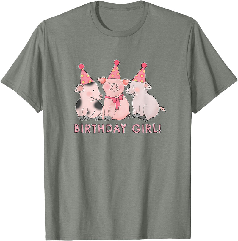 I Love Pigs Birthday Girl Happy Pig Lover T-Shirt - Olive Heather
