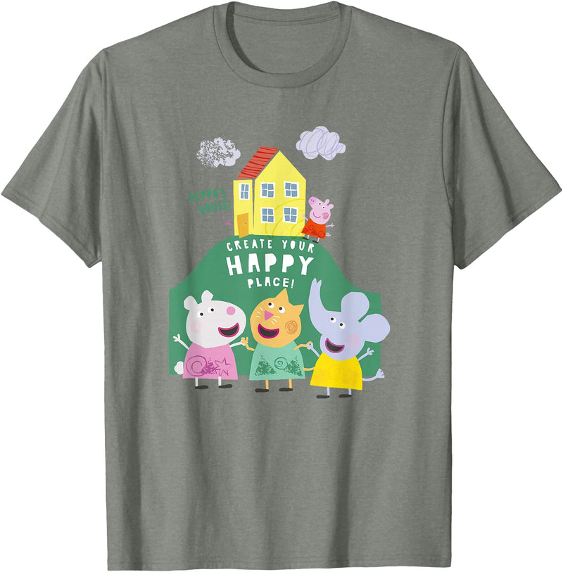 Peppa Pig Peppa's House Create Your Happy Place Group Shot T-Shirt - Olive Heather