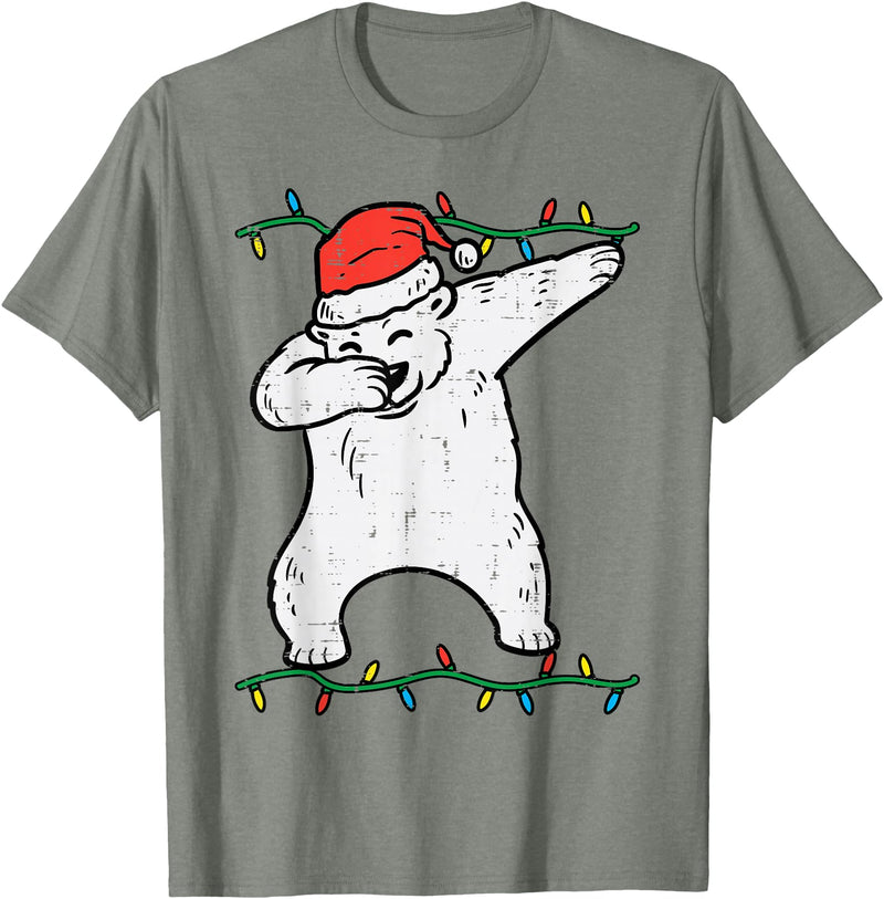 Christmas Shirts Pajamas PJ Men Women Kids Gifts Dabbing Polar Bear Dab Xmas Christmas Boys Kids Girl Youth T-Shirt - Olive Heather
