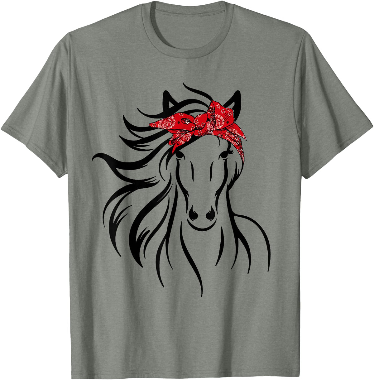 Horse Bandana Tee For Women Girls Tee Horse Bandana Tee for Horseback Riding Horse Lover T-Shirt - Olive Heather