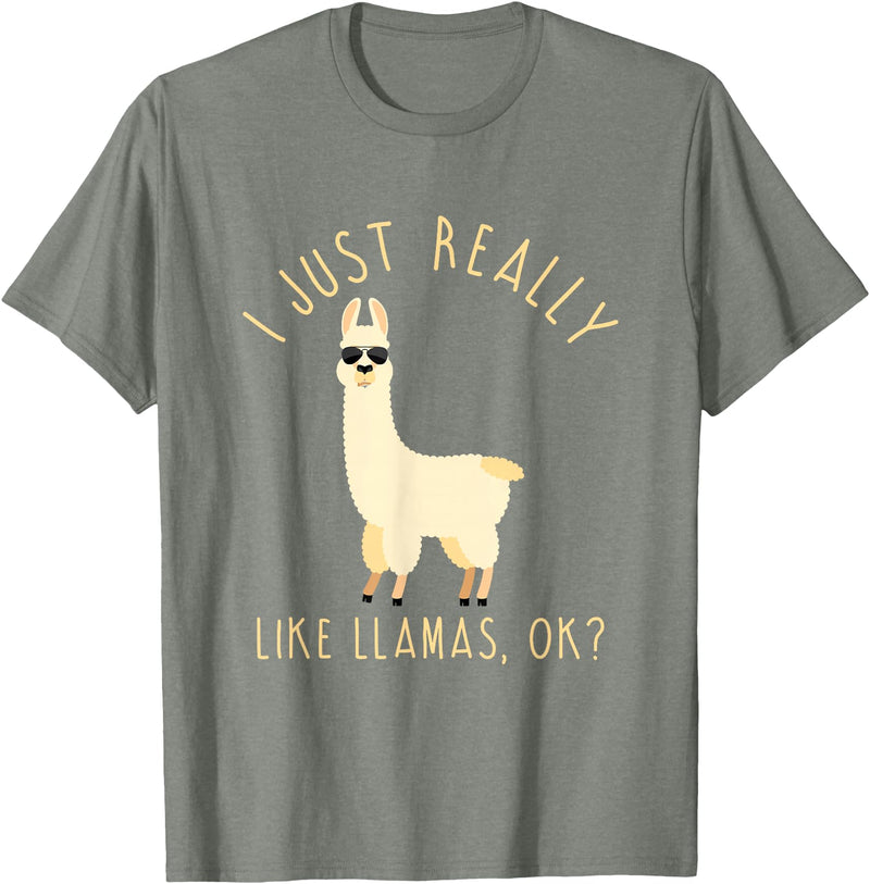 Llama Lovers Apparel Co. I Just Really Like Llamas OK Funny Llama Alpaca T-Shirt T-Shirt - Olive Heather
