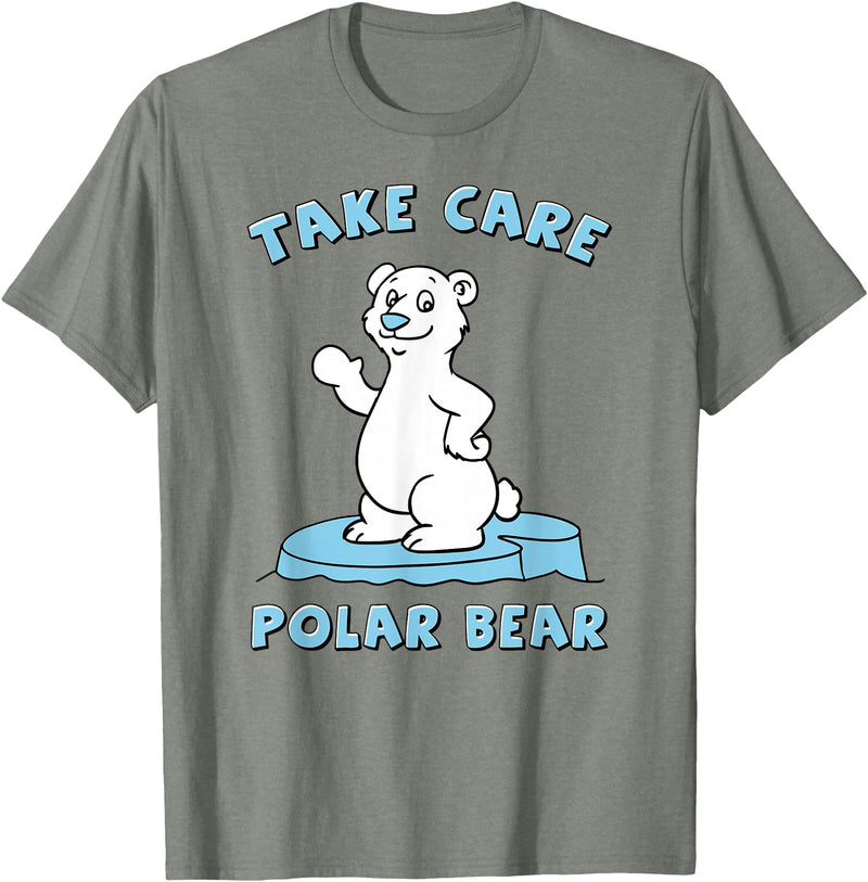 Bear Hugs Apparel Take Care Polar Bear Cute Cartoon Design T-Shirt - Olive Heather