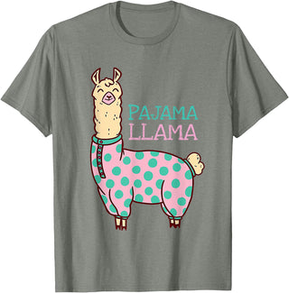 Cool Llama lovers Pyjama day Pajama Llama Cute Llama Pajama Alpaca Kids Women Girl T-Shirt - Olive Heather