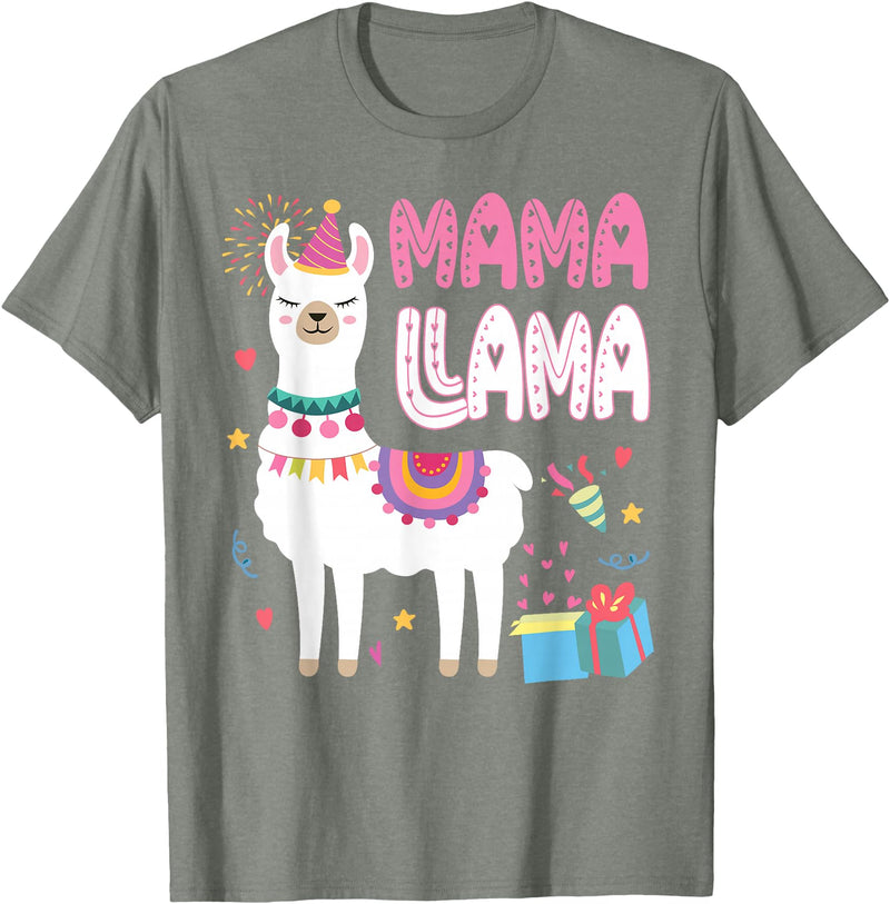 Family Matching Llama Birthday Party Supplies Mama Llama Mom Of The Birthday Llama Birthday Theme T-Shirt - Olive Heather