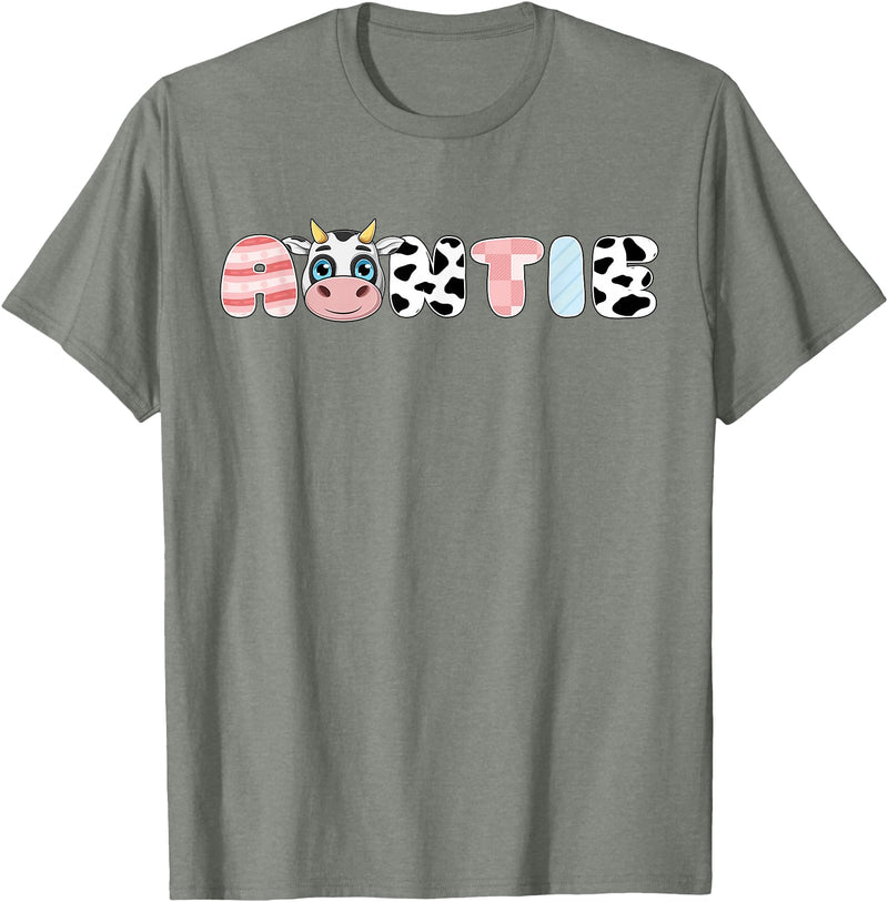 Cow Matching Family Outfit Costume Apparel Auntie Girl Birthday Matching Family Cow Farm Animal Aunt T-Shirt - Olive Heather