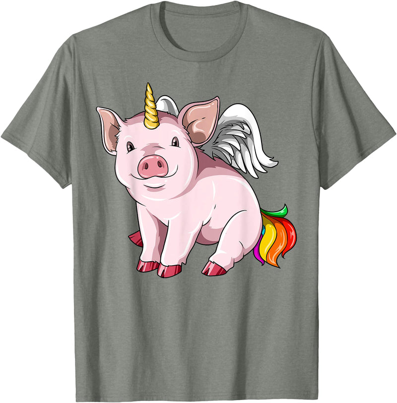 UnicornBreak Co. Piggycorn Pig Unicorn Pig Lovers T-Shirt - Olive Heather