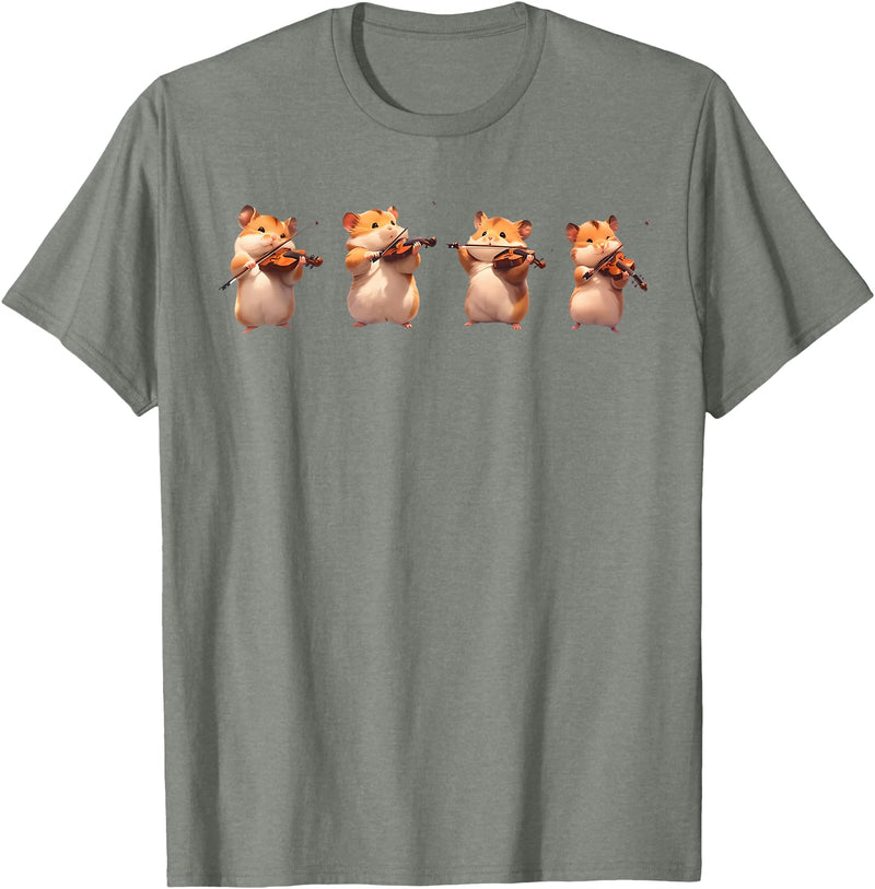 Hamsters Playing The Violin Girl Women Hamster Lover T-Shirt - Olive Heather