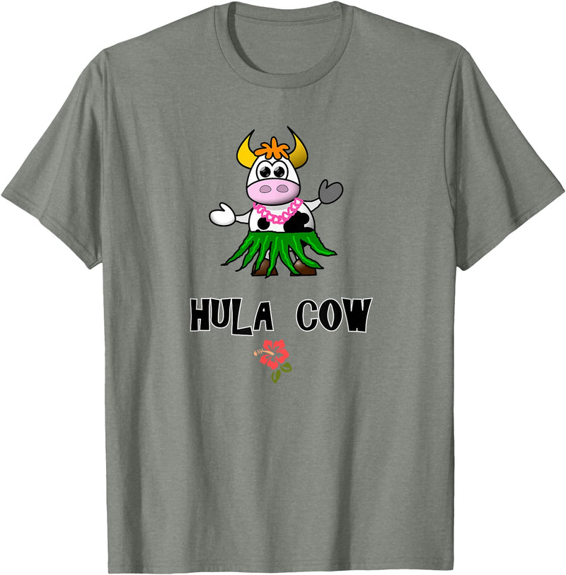 FUN DANCING ANIMALS GIFT T-SHIRTS Hawaiian Hula Dancing Cow, Funny Gift T Shirt, Dk T-Shirt - Olive Heather