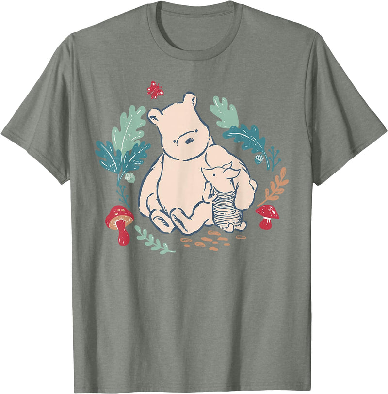 Disney Winnie The Pooh Classic Illustration Piglet and Pooh T-Shirt - Olive Heather