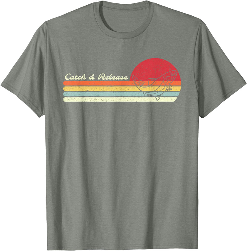 Retro Sunset Brook Trout Salmon Fisherman Designs Angler Catch & Release Trout Fly Fishing Vintage Distressed T-Shirt - Olive Heather