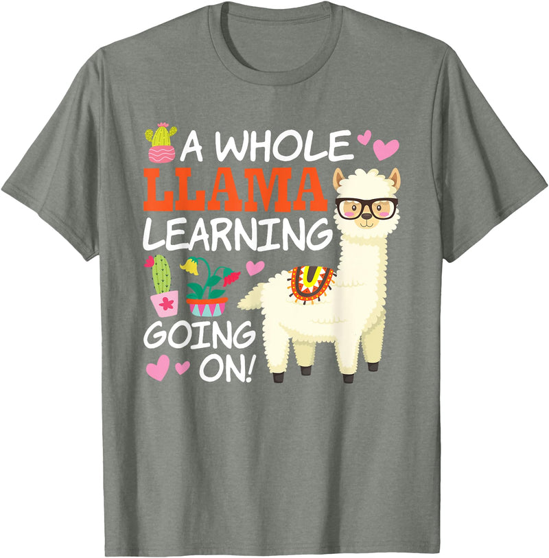 Llama School Co Llama Learning T Shirt Teachers Students Alpaca Lovers Gift T-Shirt - Olive Heather
