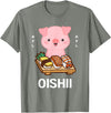 Cute Pig Eats Sushi Japanese Food Lover Cute Kawaii Pig Eats Sushi Japanese Food Lover Otaku T-Shirt - Olive Heather