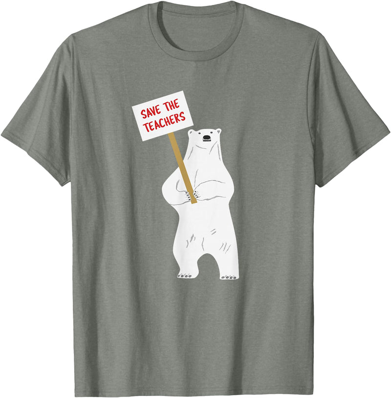 Math & Mirth Designs Save the Teachers Cute Polar Bear T-Shirt T-Shirt - Olive Heather