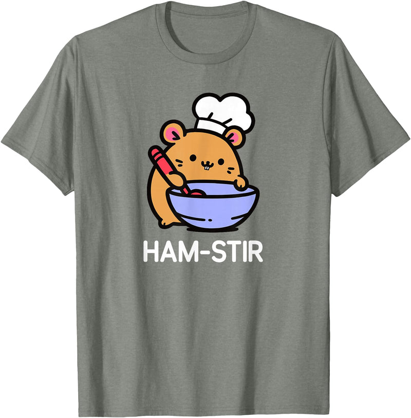 Hamster, Ham-stir Funny Jokes Sarcastic T-Shirt - Unisex-Adults & Kids - Black - Small - Short Sleeve - Cotton Blend - Classic Fit - Crew Neck - T-Shirt - Olive Heather