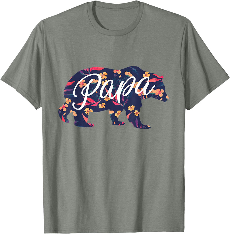 Bahaa's Tee Best Daddy Ever, I Love You Dad, Floral Papa Bear Graphic T-Shirt - Olive Heather