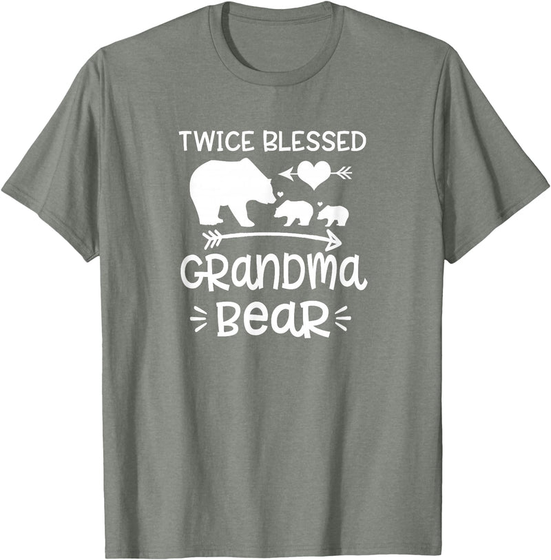 Grandparents Gifts By HustlaGirl Twice Blessed Grandma Bear Shirt Grandmas With Two Grandkids T-Shirt - Olive Heather