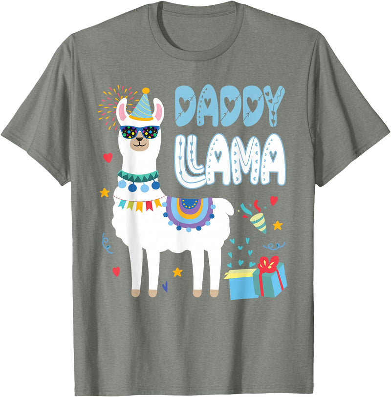 Family Matching Llama Birthday Party Supplies Daddy Llama Dad Of The Birthday Boy Girl Llama Birthday T-Shirt - Olive Heather