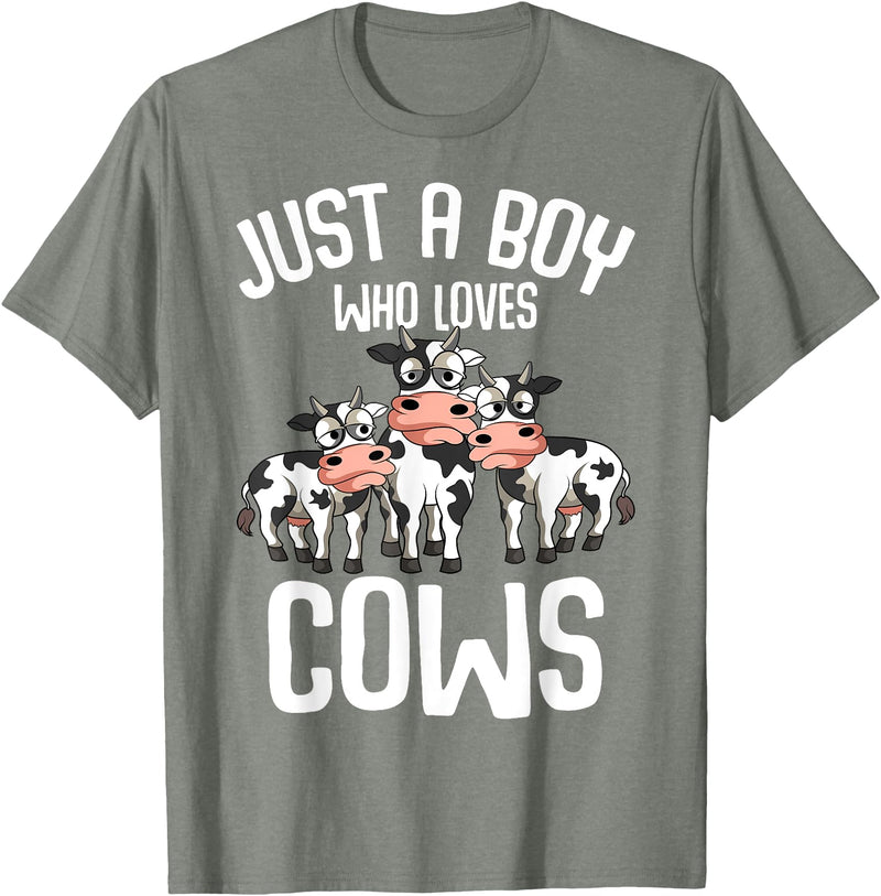 Funny Cow Lover & Owner Gift Ideas Just A Boy Who Loves Cows Farmers Cow Kids Toddler Boys T-Shirt Small - Olive Heather