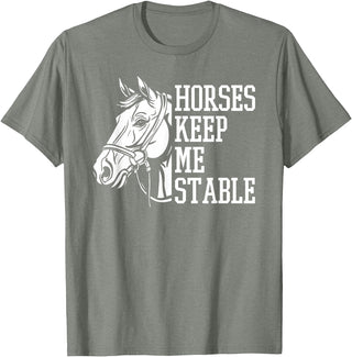 Horse Riding Gifts & Accessories Horse Riding Word Play Rider - Horses Keep Me Stable T-Shirt - Olive Heather